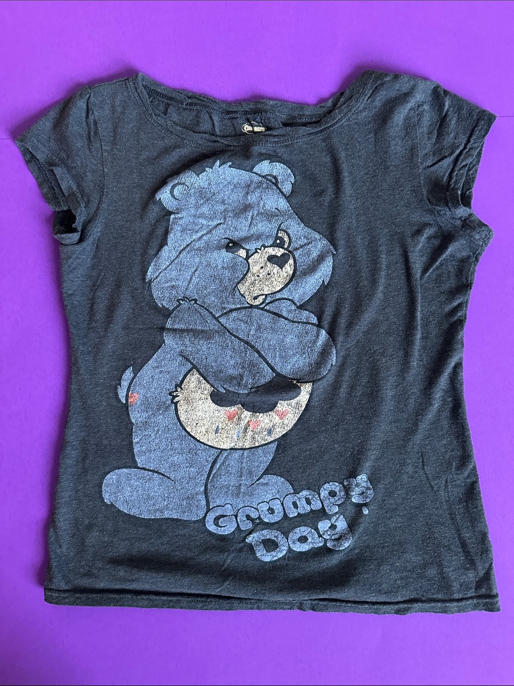 Care Bears Black Short Sleeve Tee with Blue & Cream Bear Graphic